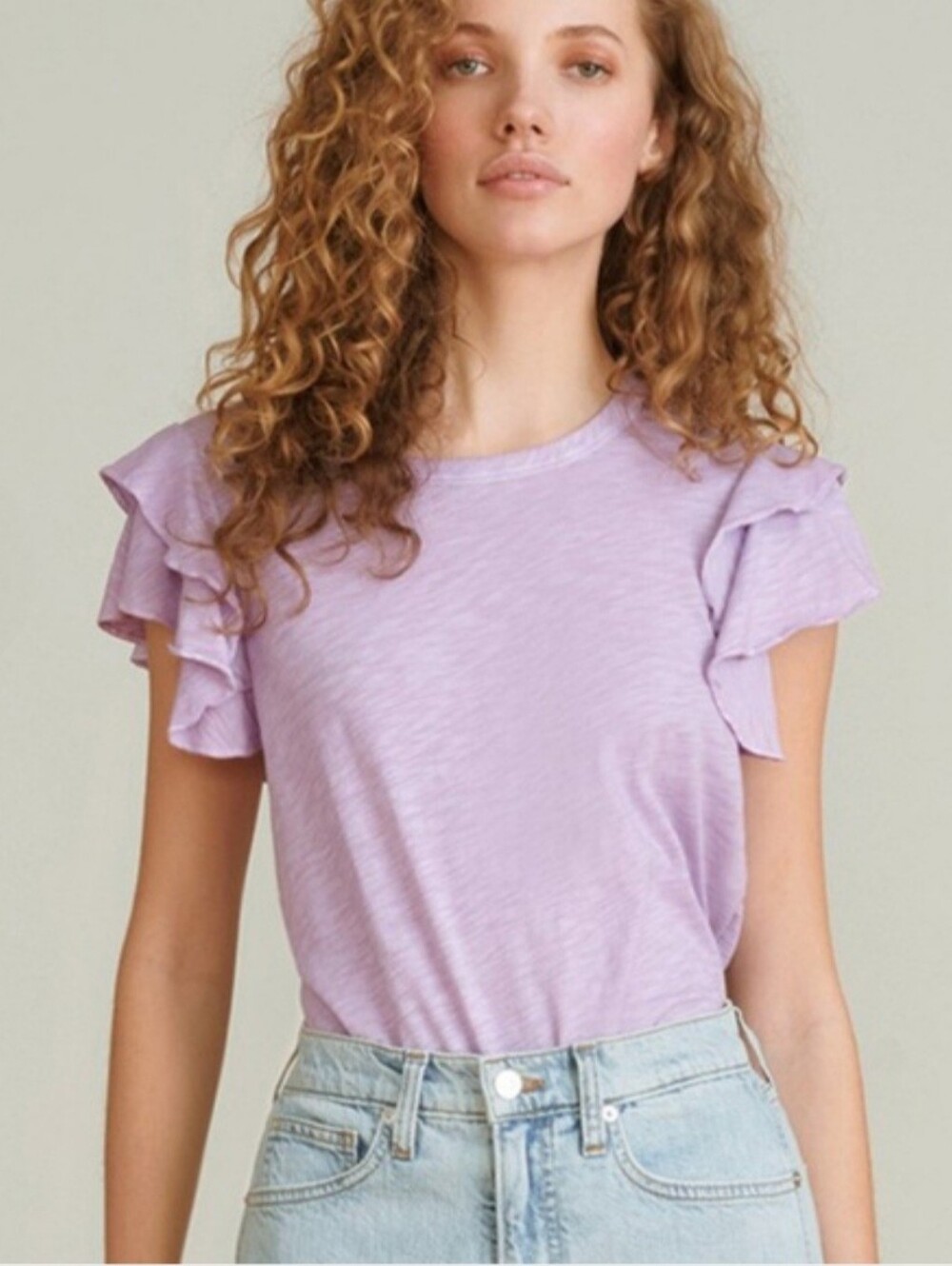 Veronica Beard Akeela Tee Flutter Sleeve Heathered Lavender Small